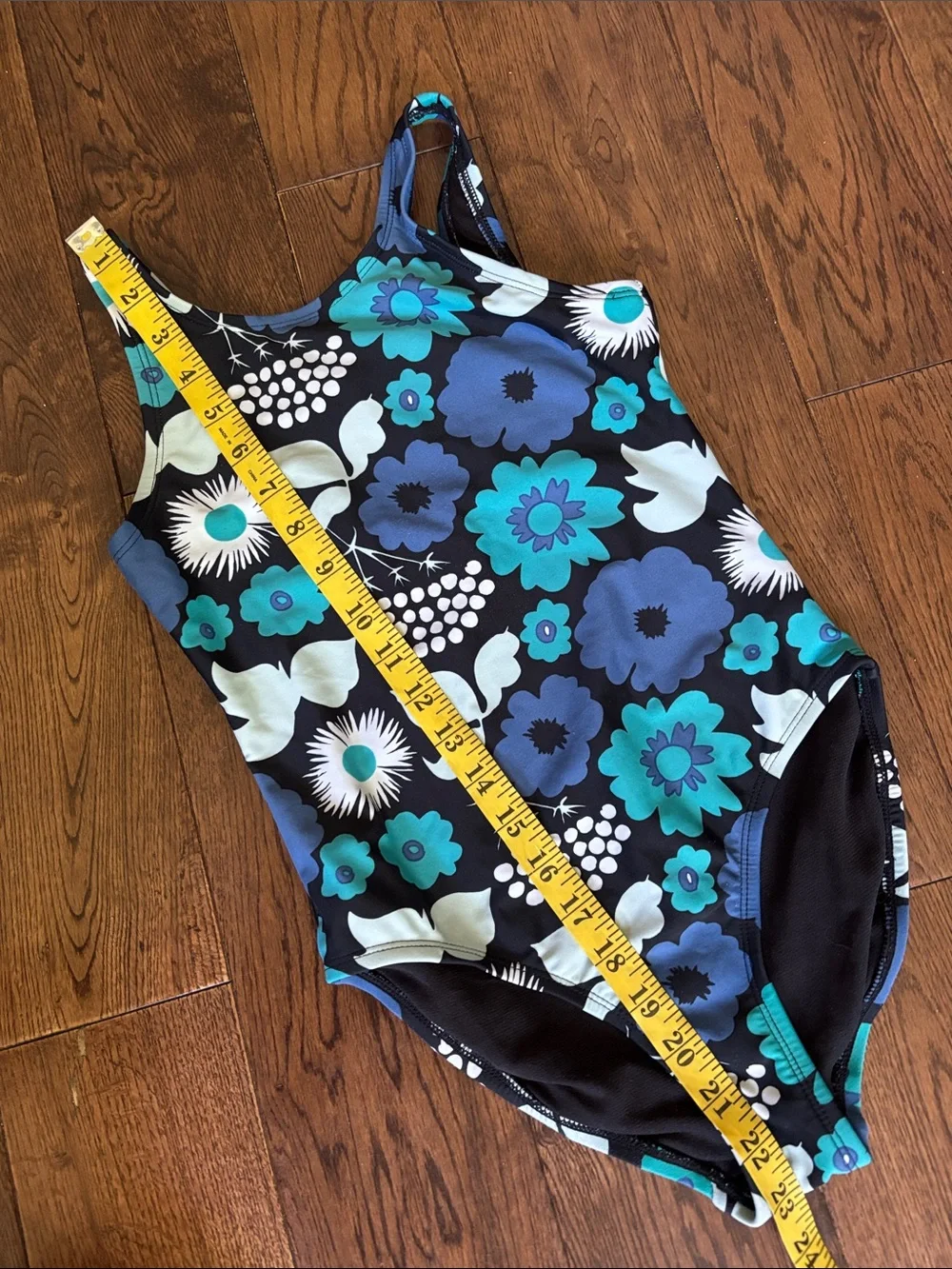 MARIMEKKO Floral One-Piece Swimsuit Black Teal & Navy Size Large bathing suit